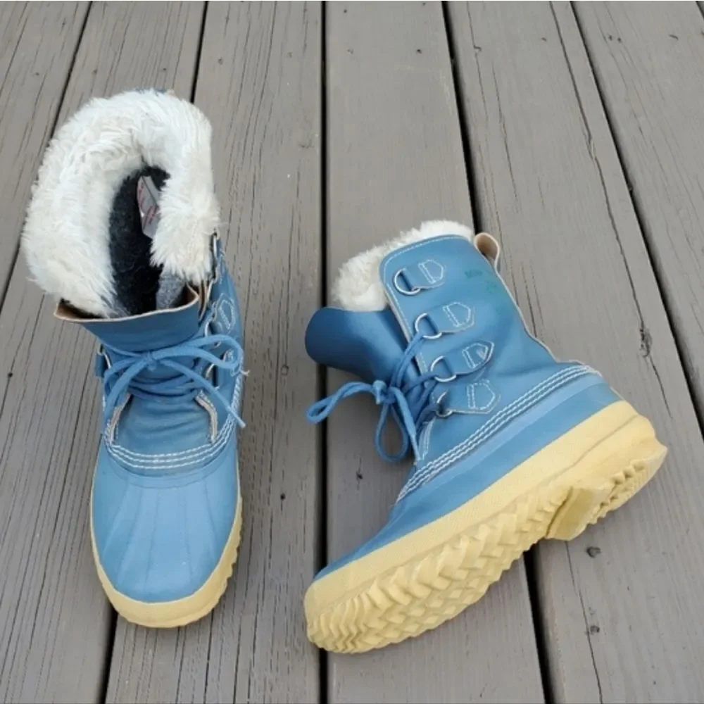 Vintage 90s y2k Sorel Manitou‎ Blue Leather Waterproof Winter Snow Duck Boots 6